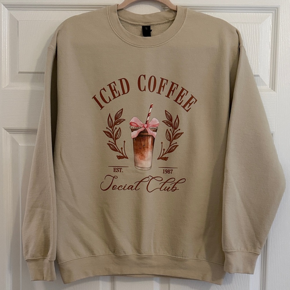 Iced Coffee Graphic Crewneck Sweatshirt - Beige